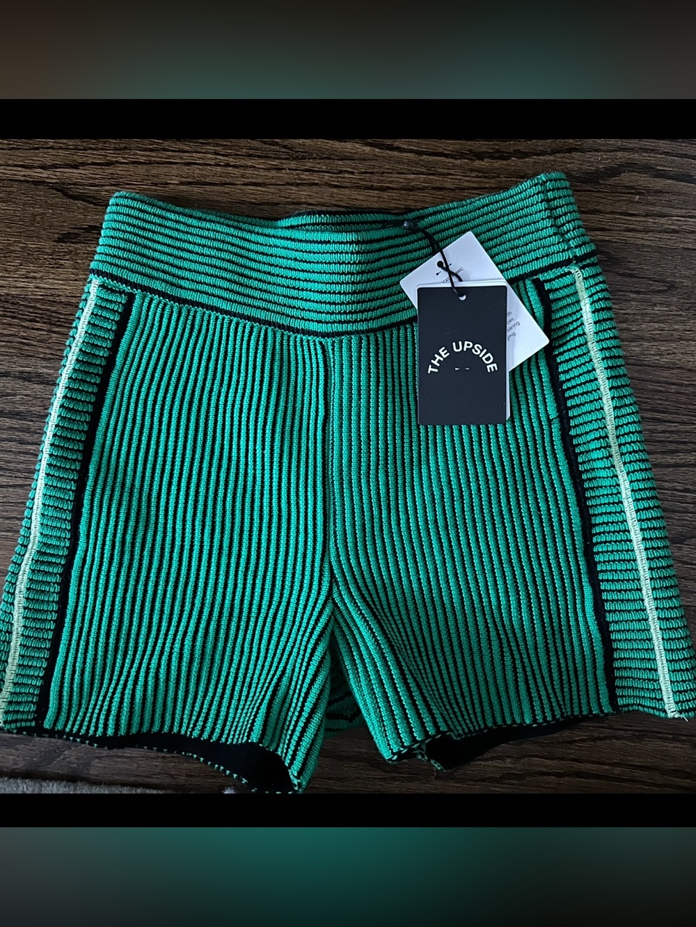 NWT The Upside Emerald Green Ribbed Knit Bike Shorts with Contrast Piping Sz XS